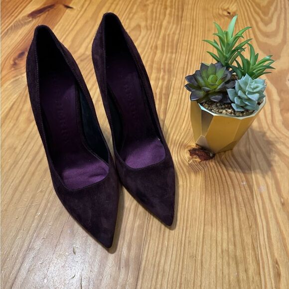 Burberry Margaery Pumps Deep Wine Purple Suede Almond Toe Stiletto Heels SZ 38 - Picture 1 of 13